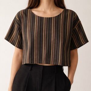 🇨🇦 VANESSA MOORE Striped Cropped Top Boxy Metallic Stripe 36